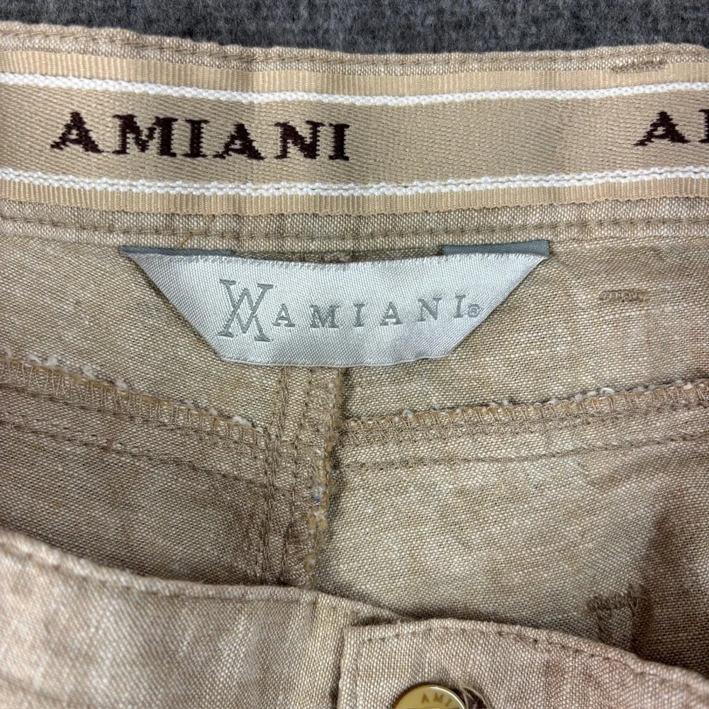 Amiani Tan Linen Cotton Blend Straight Leg Pants Mens 38 Beachy Resort Relaxed